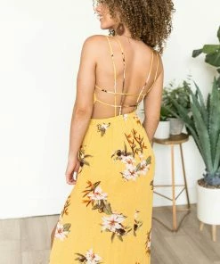 ROKOKO Dresses Canary Yellow Floral And Polka Dot Print Maxi Dress