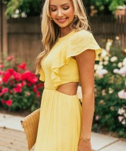 Flying Tomato Canary Yellow Side Cut Out High Low Woven Dress Dresses