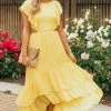 Flying Tomato Canary Yellow Side Cut Out High Low Woven Dress Dresses