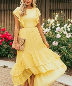 Flying Tomato Canary Yellow Side Cut Out High Low Woven Dress Dresses