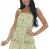 Lush Clothing Sage Floral Sleeveless Ruffle Dress