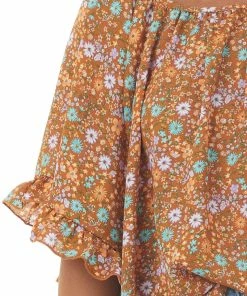 Fantastic Fawn Caramel Floral Print Half Sleeve Flowy Blouse