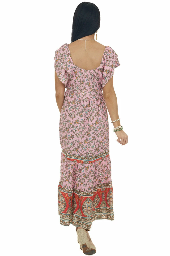 Umgee Carnation Floral Print Square Neck Midi Dress 8 Umgee Carnation Floral Print Square Neck Midi Dress