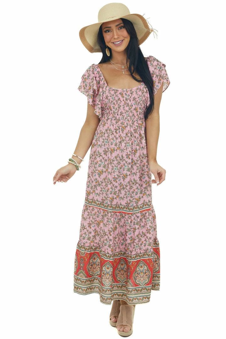 Umgee Carnation Floral Print Square Neck Midi Dress 5 Umgee Carnation Floral Print Square Neck Midi Dress