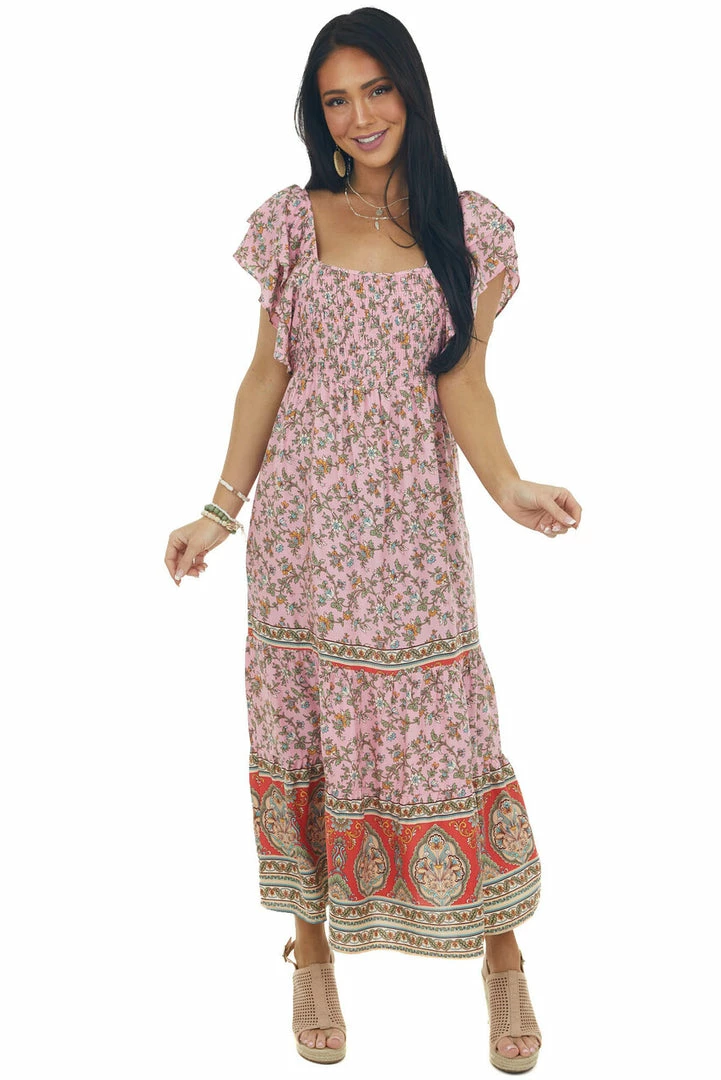 Umgee Carnation Floral Print Square Neck Midi Dress 4 Umgee Carnation Floral Print Square Neck Midi Dress