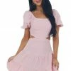 Heyson Carnation Puff Sleeve Mini Dress With Cutout Detail Dresses