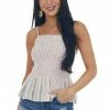 ANGIE Tops Carnation Striped Smocked Woven Peplum Tank Top 1 ANGIE Tops Carnation Striped Smocked Woven Peplum Tank Top