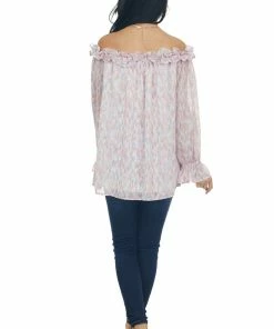 Jodifl Tops Carnation Watercolor Ruffle Off Shoulder Top