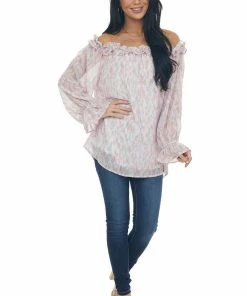 Jodifl Tops Carnation Watercolor Ruffle Off Shoulder Top