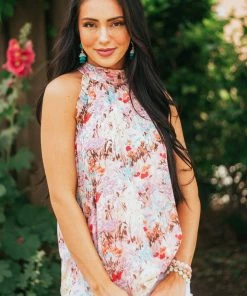 Davi & Dani Carnation Multi Floral Halter Back Tie Blouse