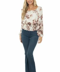 Vanilla Bay Tops Champagne Floral Off The Shoulder Smocked Blouse 10 Vanilla Bay Tops Champagne Floral Off The Shoulder Smocked Blouse