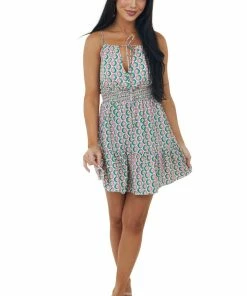 Lush Clothing Champagne Floral Print Double Strap Mini Dress