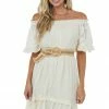 Umgee Champagne Off Shoulder Bell Sleeve Short Dress 2 Umgee Champagne Off Shoulder Bell Sleeve Short Dress