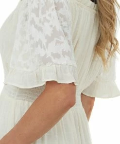 Umgee Champagne Off Shoulder Bell Sleeve Short Dress