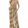 Lush Clothing Dresses Champagne Patchwork Strapless Smocked Jumpsuit