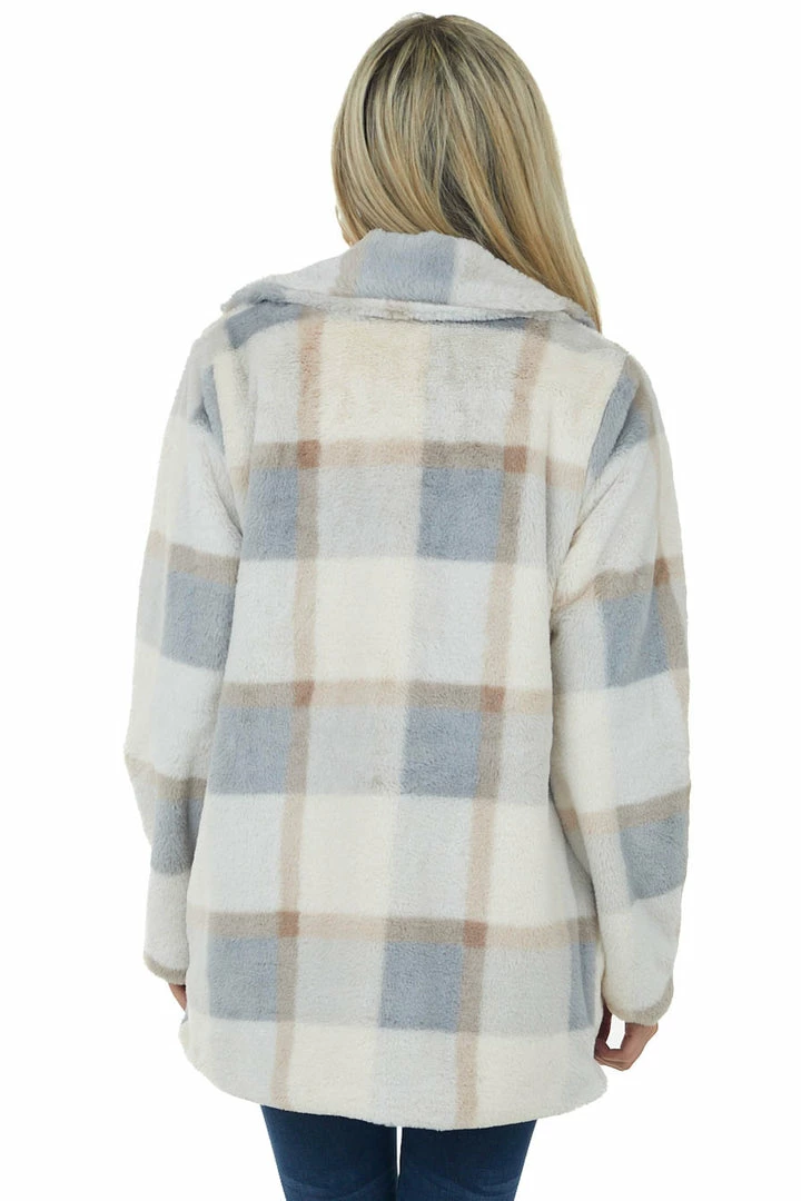 Lime Lush Champagne Plaid Button Up Faux Fur Jacket 7 Lime Lush Champagne Plaid Button Up Faux Fur Jacket