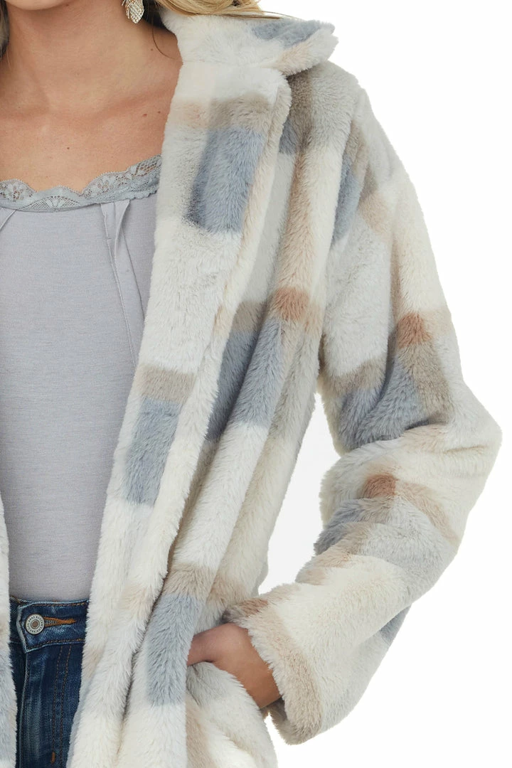 Lime Lush Champagne Plaid Button Up Faux Fur Jacket 8 Lime Lush Champagne Plaid Button Up Faux Fur Jacket