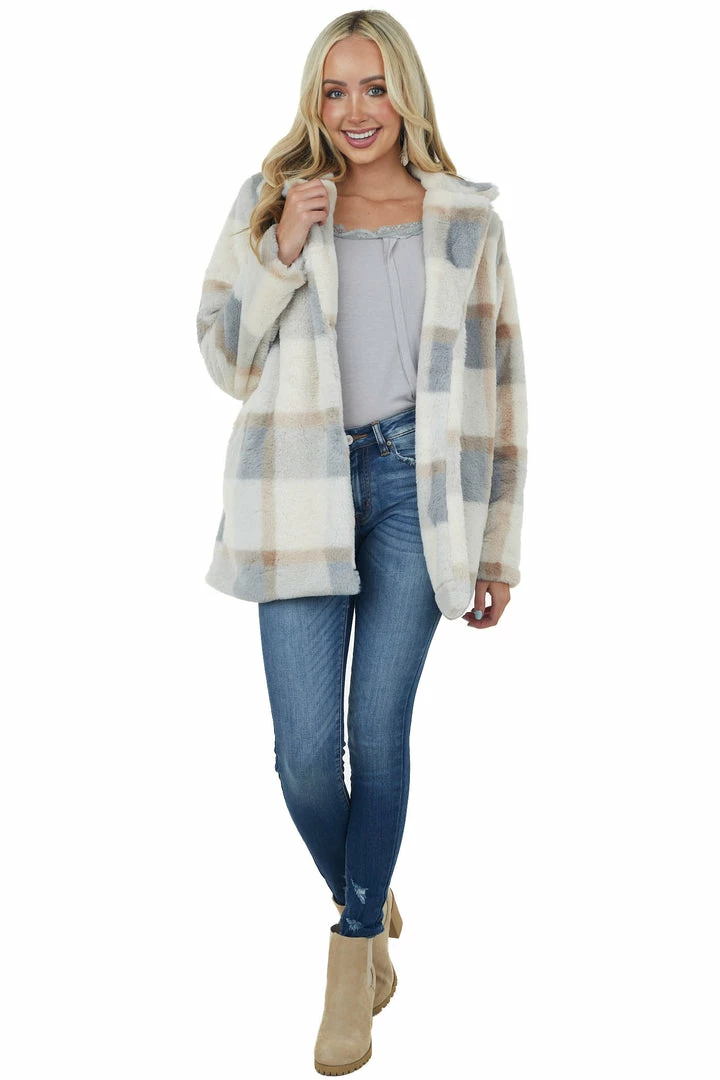 Lime Lush Champagne Plaid Button Up Faux Fur Jacket 4 Lime Lush Champagne Plaid Button Up Faux Fur Jacket