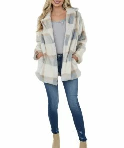 Lime Lush Champagne Plaid Button Up Faux Fur Jacket 11 Lime Lush Champagne Plaid Button Up Faux Fur Jacket