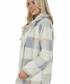 Lime Lush Champagne Plaid Button Up Faux Fur Jacket 12 Lime Lush Champagne Plaid Button Up Faux Fur Jacket