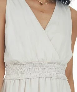 She + Sky Champagne Sleeveless Surplice Smocked Mini Dress