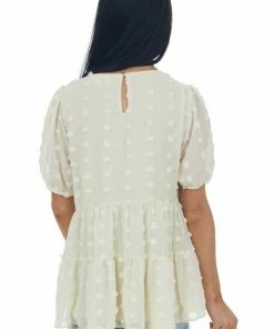 Vanilla Bay Champagne Swiss Dot Tiered Puff Sleeve Blouse 12 Vanilla Bay Champagne Swiss Dot Tiered Puff Sleeve Blouse