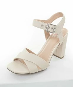 FORTUNE DYNAMIC Champagne Criss Cross Strap Square Toe Heels Shoes