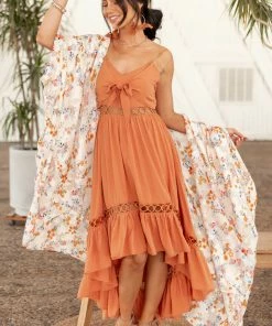 Eesome Champagne Floral Textured Open Front Kimono Tops