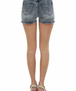 KanCan Bottoms Charcoal Acid Wash High Rise Button Fly Shorts