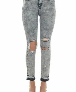 Vervet Bottoms Charcoal Acid Wash High Rise Torn Skinny Jeans
