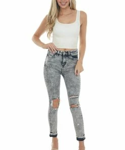 Vervet Bottoms Charcoal Acid Wash High Rise Torn Skinny Jeans