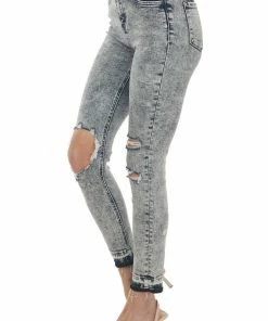 Vervet Bottoms Charcoal Acid Wash High Rise Torn Skinny Jeans
