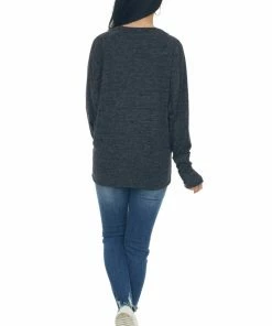 BiBi Tops Charcoal Dolman Sleeve Brushed Knit Top