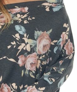 HEIMISH Tops Charcoal Floral Print Long Sleeve Top With Drop Shoulder 13 HEIMISH Tops Charcoal Floral Print Long Sleeve Top With Drop Shoulder