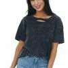 BiBi Charcoal Mineral Wash Cut Out Short Sleeve Tee