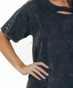 BiBi Charcoal Mineral Wash Cut Out Short Sleeve Tee
