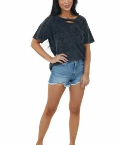 BiBi Charcoal Mineral Wash Cut Out Short Sleeve Tee