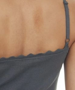 BiBi Tops Charcoal Scalloped Ribbed Knit Tank Top