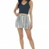 ANGIE Charcoal Striped Drawstring Shorts With Pockets Bottoms