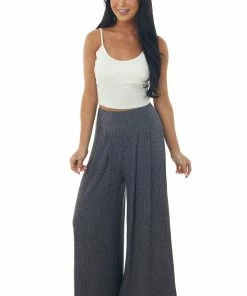 Ces Femme Charcoal Two Tone Ribbed High Waisted Knit Pants