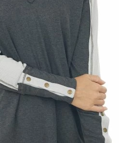 143 Story Charcoal V Neck Long Sleeve Exposed Seam Top Tops