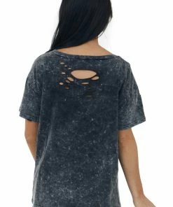 BiBi Charcoal Washed Americana Peace Sign Graphic Top