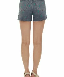 Judy Blue Charcoal Washed Cactus Embroidery Cut Off Shorts