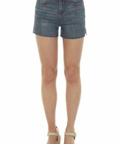 Judy Blue Charcoal Washed Cactus Embroidery Cut Off Shorts
