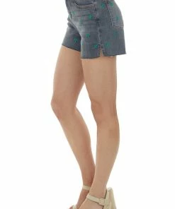 Judy Blue Charcoal Washed Cactus Embroidery Cut Off Shorts