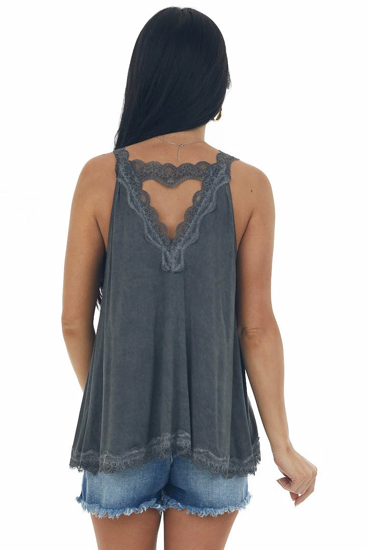 POL Clothing Charcoal Washed Lace Trim Knit Cami Top Tops 7 POL Clothing Charcoal Washed Lace Trim Knit Cami Top Tops