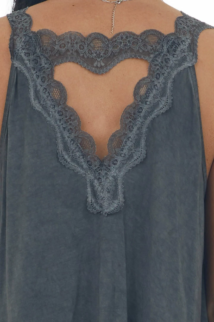 POL Clothing Charcoal Washed Lace Trim Knit Cami Top Tops 8 POL Clothing Charcoal Washed Lace Trim Knit Cami Top Tops