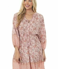 Ces Femme Dresses Cherry Blossom Floral Puff Sleeve Short Dress