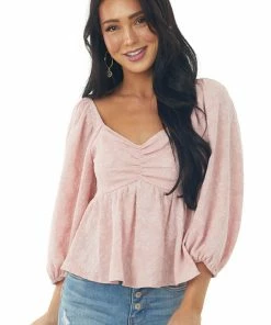 Entro Cherry Blossom Floral Textured Babydoll Blouse Tops