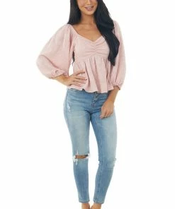 Entro Cherry Blossom Floral Textured Babydoll Blouse Tops